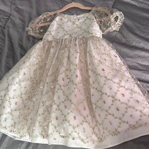Pippa & Julie Cream Dress with Pink Floral Accents